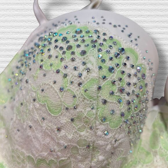 Victoria’s Secret Dream Angels Bra 34DD 2013 Rhinestone Lace Mint Green Demi - Picture 3 of 6